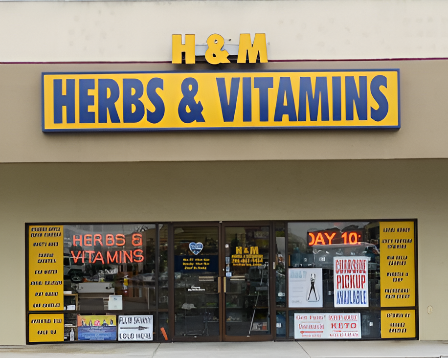 H & M Herbs & Vitamins storefront - Your trusted source for premium natural health products